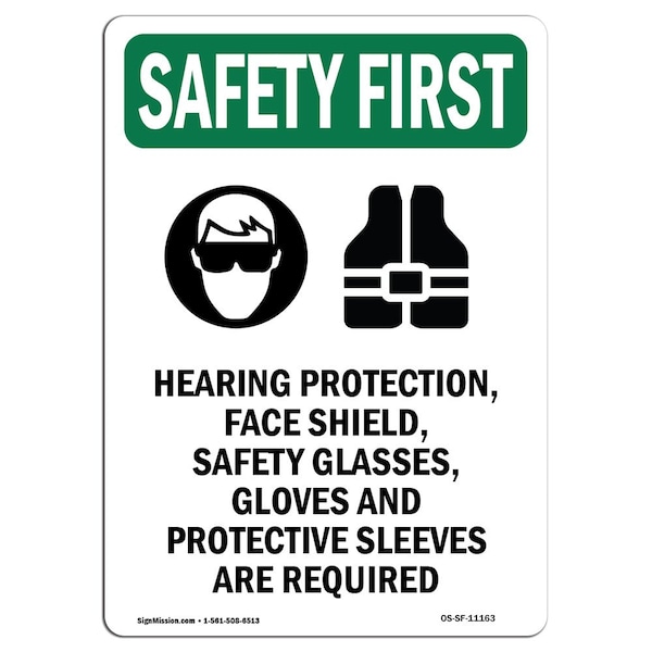 OSHA Sign, Hearing Protection W/ Symbol, 24in X 18in Rigid Plastic, 18" W, 24" H, Portrait